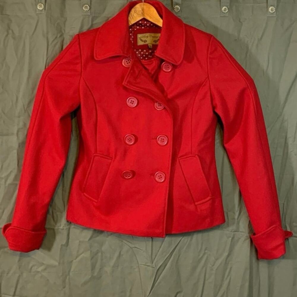 Body Central Women Large‎ Red Pea Coat Wool  Christmas Holiday Classic Festival